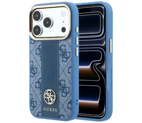 Guess 4G Stripe Round Classic Logo MagSafe modrá / Zadní kryt / iPhone 17 Pro, 18 Pro / MagSafe
