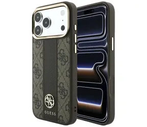 Guess 4G Stripe Round Classic Logo MagSafe hnědá / Zadní kryt / iPhone 17 Pro, 18 Pro / MagSafe