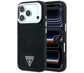 Guess Grained Triangle Logo MagSafe černá / Zadní kryt / MagSafe / iPhone 17 Pro Max i 18 Pro Max