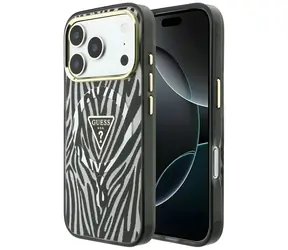 Guess IML Zebra Glitter Triangle Logo stříbrná / Zadní kryt / MagSafe / iPhone 17 Pro / 18 Pro