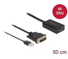 DeLock 63189 černá / Aktivní adaptér / DVI-D - DisplayPort / 4K 30 Hz / HDR / 0,5 m