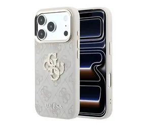 Guess PU 4G Strass Metal Logo růžová / Zadní kryt / Apple iPhone 18 Pro Max