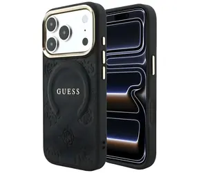 Guess Saffiano Peony & Ring MagSafe černá / Zadní kryt / iPhone 17 Pro Max, 18 Pro Max / MagSafe