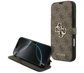 Guess Book 4G Metal Logo hnědá / Knížkové pouzdro / iPhone 18 Pro Max, 17 Pro Max / kovové logo