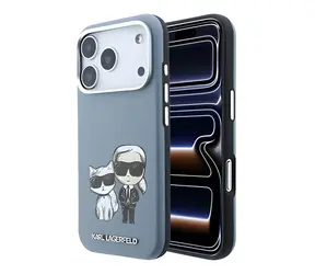 Karl Lagerfeld PU Semi Wrap Smooth Sketch Bodies iPhone 18 Pro modrá / Zadní kryt / MagSafe / Apple iPhone 18 Pro