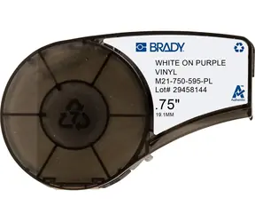 Brady B-595 fialová páska s bílým potiskem pro BMP21/IDPAL/LABPAL / Páska do tiskárny štítků / Vinylová