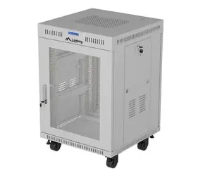 Lanberg FF01 15U 19" šedá / Stojanový rozváděč / 600×600 mm / Flat pack / Perforované dveře / LCD panel