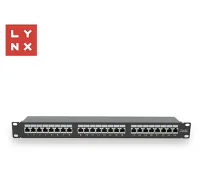 LYNX Patch panel 24 portů černý / Patch panel / 19" / FTP / Cat6a / 50µ pozlacení / stíněný