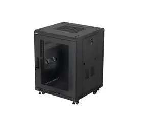 Lanberg FF01 15U 19" černý / Stojanový rozvaděč / 600×600 mm / Flat pack / Perforované dveře / Volně stojící