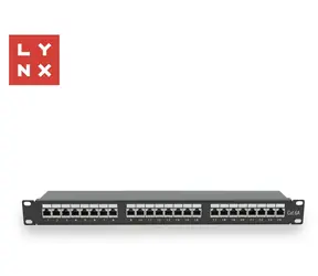 LYNX Patch panel 24 portů černý / Patch panel / 19" / STP / Cat6a / 50µ pozlacení / stíněný