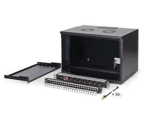 Digitus SOHO PRO černá / Síťová sada / Rozvaděč 19" / 7U / hl. 40 cm / zásuvková lišta / patch panel 24 port