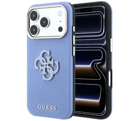 Guess Grained & Big Resin Logo modrá / Zadní kryt / iPhone 18 Pro Max, 17 Pro Max