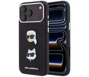 Karl Lagerfeld Saffiano Karl & Choupette Heads Pins & Logo bordová / Zadní kryt / iPhone 18 Pro a 17 Pro
