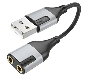 Borofone BV19 černá / Externí zvuková karta / USB / 2x Jack 3.5mm
