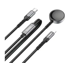 HOCO CW54 černá / Datový a nabíjecí kabel 2v1 / USB-C - indukční nabíjení pro Apple Watch / Lightning / PD / QC