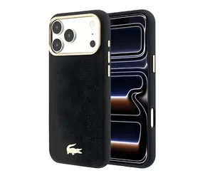 Lacoste PU Leather Champs Elysees Gold Logo MagSafe Zadní Kryt pro iPhone 18 Pro Max černá