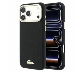 Lacoste PU Leather Champs Elysees Gold Logo MagSafe Zadní Kryt pro iPhone 18 Pro černá
