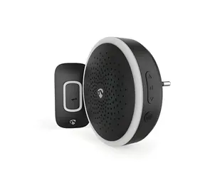 Nedis Bezdrátový zvonek černá / Bezdrátový zvonek / 220 - 250 V AC / 1x CR2032 / 80 dB / Dosah 150 m / 60 melodií