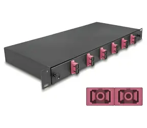 Delock LWL spojovací box 6x SC Duplex OM4 / Optický spojovací box / Rack 19" 1U / kompletně osazený