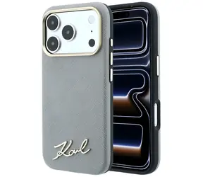 Karl Lagerfeld Saffiano Small Script Metal Logo MagSafe béžová / Zadní kryt / MagSafe / iPhone 17 Pro Max, 18 Pro Max