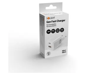 Solight GaN nabíječka USB-A + USB-C bílá / Nabíječka / 33 W / PD 3.0, PPS / QC 2.0-4.0