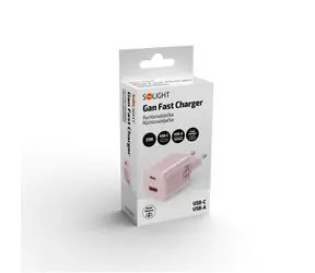 Solight GaN nabíječka 33W USB-A + USB-C růžová / Nabíječka / USB-C + USB-A / PD 3.0, PPS, QC 4+ / GaN