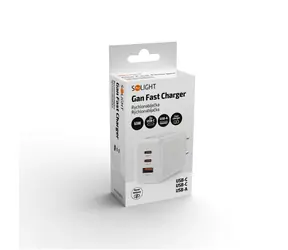 Solight 65W GaN nabíječka USB-A + 2x USB-C / Nabíječka / GaN / Power Delivery 3.0 / Quick Charge 3.0