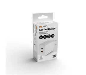 Solight 45W GaN nabíječka USB-A + USB-C / Nabíječka / Power Delivery 3.0 / Quick Charge 4+ / bílá