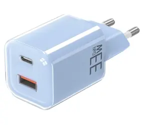 Solight GaN nabíječka USB-A + USB-C modrá / Nabíječka / 33 W / PD 3.0, PPS / QC 2.0-4.0