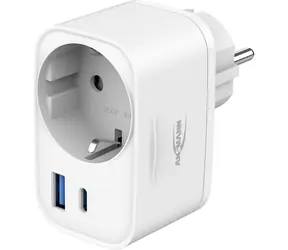 Ansmann HS220 bílá / Nabíjecí adaptér / 1x USB-C / 1x USB-A / 20W / PD / s průchozí zásuvkou 16A