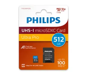 Philips microSDXC 512 GB + adaptér / Paměťová karta / Class 10 / UHS-I U3 / V30 / čtení 100 MB/s