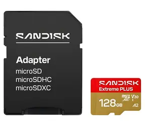 SanDisk Extreme PLUS 128 GB microSDXC / Paměťová karta / UHS-I U3 V30 A2 / R250/W120 MB/s / SD adaptér v balení