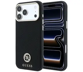 Guess Grained Round Strass Logo MagSafe černá / Zadní kryt / MagSafe / iPhone 17 Pro i 18 Pro