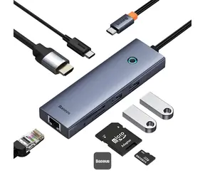 Baseus UltraJoy 100W šedá / Dokovací stanice 7v1 / USB-C PD / 2x USB 3.0 / HDMI 4K 60Hz / RJ45 / SD/microSD slot