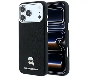 Karl Lagerfeld Grained Karl Head Metal MagSafe černá / Zadní kryt / MagSafe / iPhone 17 Pro, 18 Pro