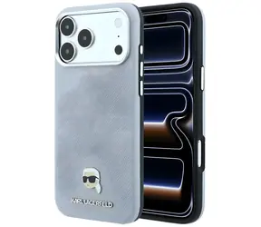 Karl Lagerfeld Grained Karl Head Metal MagSafe šedá / Zadní kryt / MagSafe / iPhone 17 Pro, 18 Pro