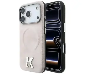 Karl Lagerfeld Grained Embossed Ring & Kameo Logo béžová / Zadní kryt / MagSafe / iPhone 17 Pro / 18 Pro