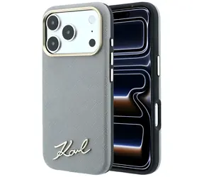 Karl Lagerfeld Saffiano Small Script Metal Logo MagSafe béžová / Zadní kryt / MagSafe / iPhone 17 Pro, 18 Pro