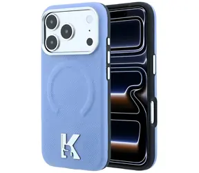 Karl Lagerfeld Grained Embossed Ring & Kameo Logo světle modrá / Zadní kryt / MagSafe / iPhone 17 Pro, 18 Pro