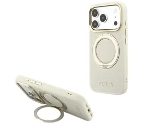 Guess Ring Stand 360 Grained Classic Logo béžová / Zadní kryt / MagSafe / Apple iPhone 18 Pro, 17 Pro
