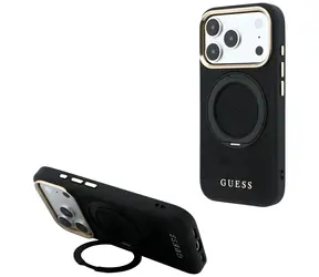 Guess Ring Stand 360 Grained Classic Logo černá / Zadní kryt / MagSafe / Apple iPhone 18 Pro Max, 17 Pro Max