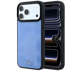 Mercedes Leather Mesh with Bow Line pro iPhone 18 Pro/17 Pro modrá / Zadní kryt / Kůže / MagSafe