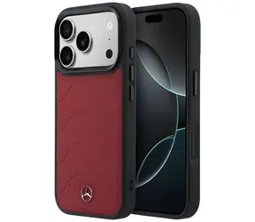 Mercedes Leather Mesh with Bow Line vínová / Zadní kryt / Kůže / MagSafe / pro iPhone 18 Pro Max, 17 Pro Max