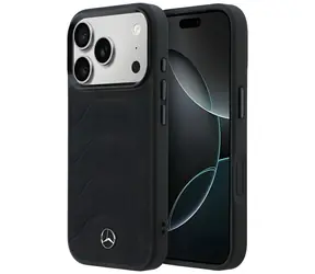 Mercedes Leather Mesh with Bow Line černá / Zadní kryt / Kůže / MagSafe / pro iPhone 17/18 Pro Max