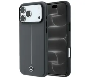 Mercedes Leather Semi Wrap Iconic Line tmavě šedá / Zadní kryt / MagSafe / pro iPhone 18 Pro Max / 17 Pro Max