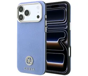 Guess Grained Round Strass Logo MagSafe modrá / Zadní kryt / MagSafe / iPhone 17 Pro i 18 Pro