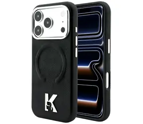 Karl Lagerfeld Grained Embossed Ring & Kameo Logo černá / Zadní kryt / MagSafe / iPhone 17 Pro / 18 Pro