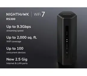 Netgear Nighthawk RS300 černá / Router / Wi-Fi 7 (802.11be) / 9300 Mbit/s / 5x GbE LAN / USB 3.2 Gen2
