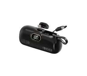 Forever MTB-100 5000 mAh 22.5W Lightning černá / Mini power banka / Kapacita 5000 mAh / Rychlé nabíjení 22.5 W 