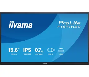 15.6" IIYAMA ProLite P1671HSC-B1 černá / LED / IPS / 1920 x 1080 / 16:9 / USB-C + miniHDMI / 250cd-m2 / přenosný monitor